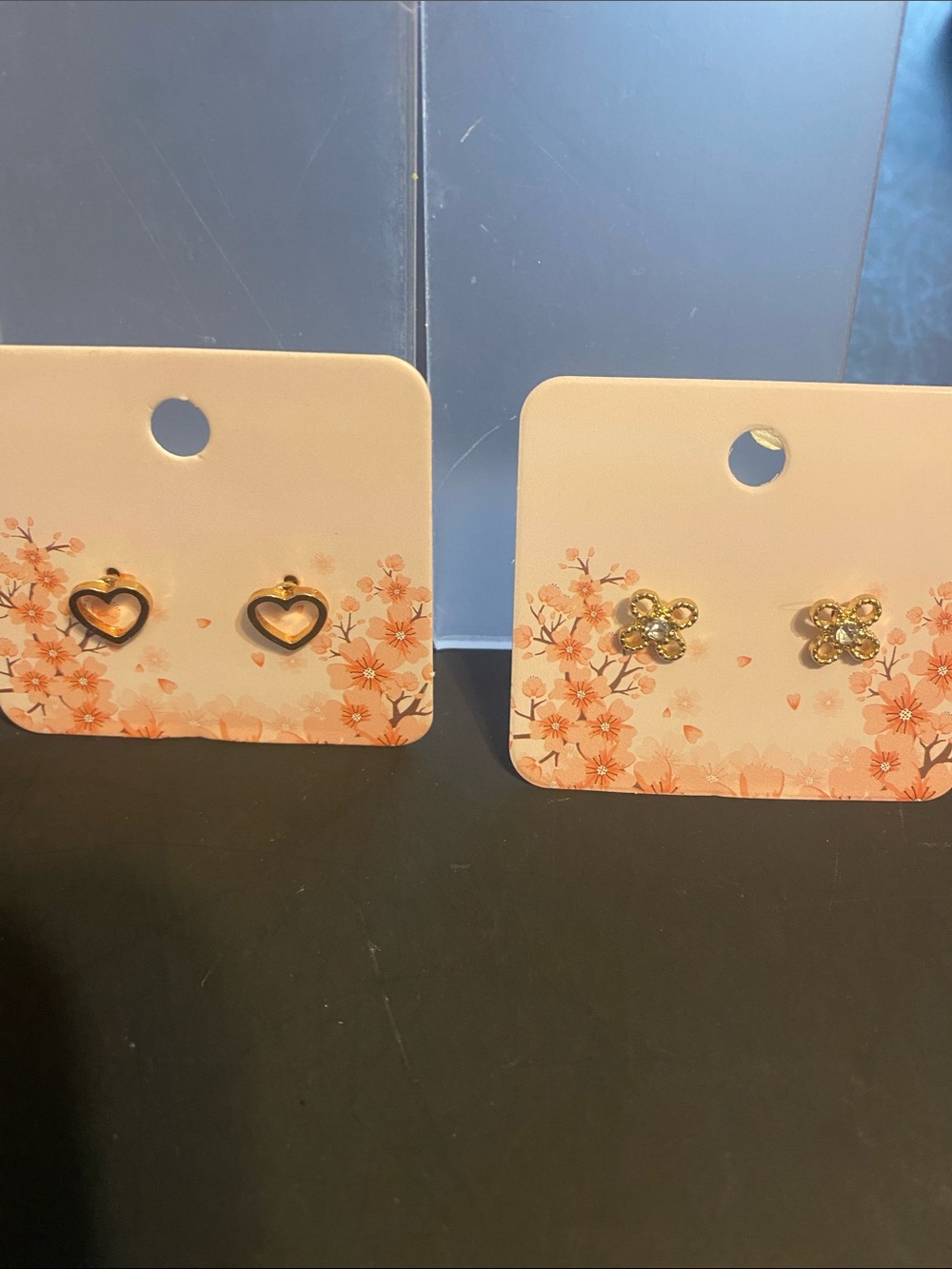 Gold Heart and Floral Stud Earring Duo - Gold Tone